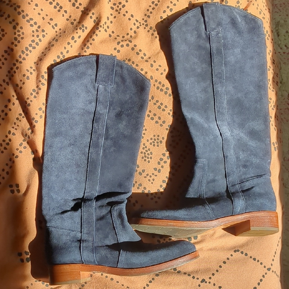 Via Spiga Gillian Midnight Blue Suede Knee High Tall Boots Women's 7